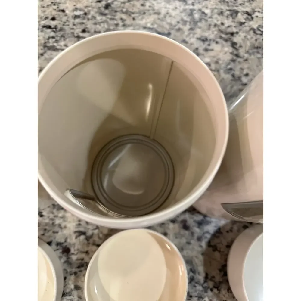 Vintage MCM Lidded Set/3 CHANTAL Cream Color Metal Canisters w/See Thru * Read